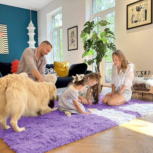OLANLY 2x5 Machine Washable Runner Rugs for Hallway, Soft Fluffy Shaggy Bedside Rugs for Bedroom, Living Room, Indoor Floor Carpet for Kids Girls and Boys, Nursery Rooms, Home Decor Aesthetic, Purple