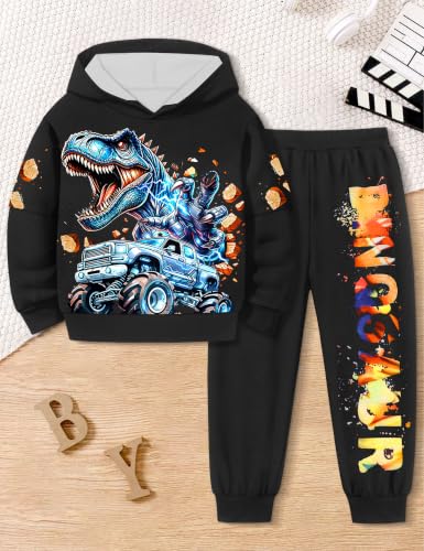 Image of Toddler Boy Clothes Dinosaur Printed Hoodies Long Sleeve Pant Sets | Toddler Clothes for Boys Sweatpants Set T-Rex Sweatshirts 2pcs Toddler Boy Outfits Fall Winter Spring