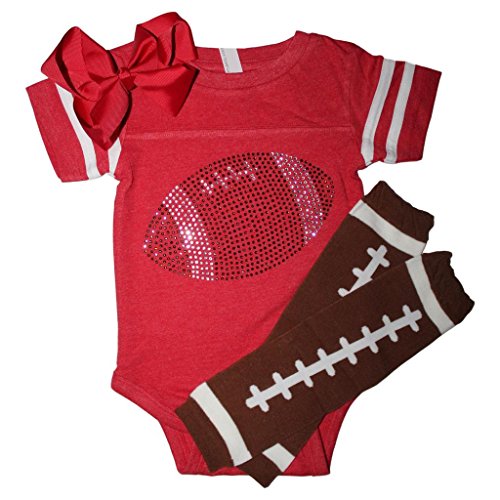 FanGarb Rhinestone Infant Toddler Baby Girls Football red Team Color Outfit 6mo