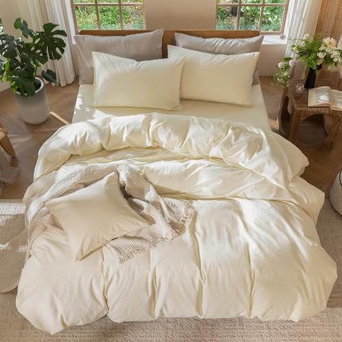 Image of MooMee Duvet Cover Set 100% Washed Cotton Linen Like Super King Plus | Relaxed Linen-like Texture. Soft, Breathable & Long-lasting Comfort. Lightweight. Hidden Zipper with 8 Interior Corner Ties