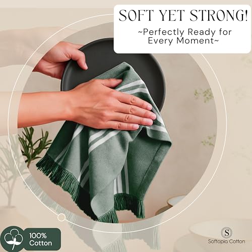 Image of Stripe Kitchen Towels 12 Pack, 16x26 Inches, Cotton Dish Cloths, Absorbent Drying Rags, Reusable and Washable Tea Towels, Cleaning Cloths for Daily Kitchen Use - Forest Green
