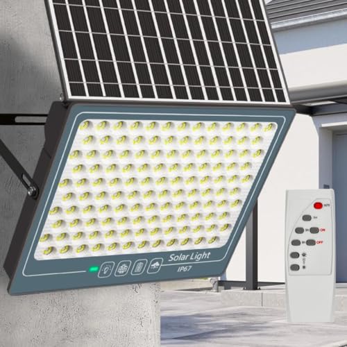 Image of XERGY 100W Solar LED Flood Light with Remote, 270 LEDs - IP67 Waterproof Outdoor Wall Lamp, Dusk to Down Sensor, 2000mAh Battery Security Light for Garden, Yard, Fence, Driveway (5m Cable Included)