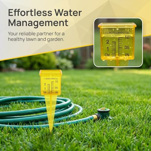 Image of Housoutil 2Pcs Rain Gauge Sprinkler Outdoor, 1.5 Inch Lawn Water Gauge, Measuring Tool for Accurate Rainfall Monitoring, Yellow Precision Measuring Cups for Garden Yard and Grass Watering