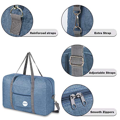 For Spirit Airlines Personal Item Bag 18x14x8 Travel Duffel Bag Underseat Foldable Carry-on Luggage for Women(B-Denim Blue with Shoulder Strap)