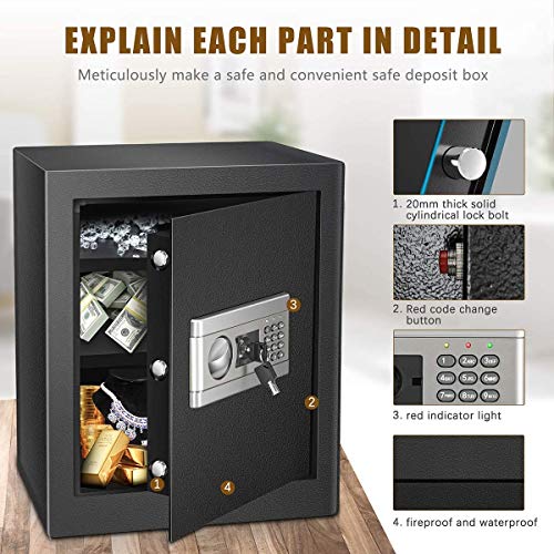 US STOCK 1.53cub Safe Security Box, Fireproof and Waterproof Safe Cabinet, Digital Combination Lock Safe, with Keypad LED Indicator, for Cash Money Jewelry (1.53cub)