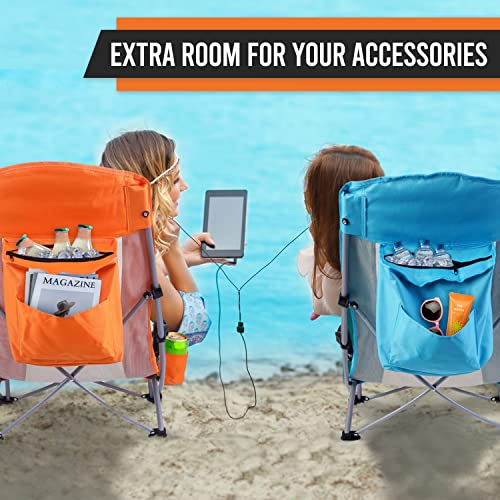 Nice C Beach Chair, Beach Chairs For Adults 2 Pack W/Cooler Compact High Back, Cup Holder & Carry Bag & Heavy Duty Outdoor, Camping, Bbq, Travel, Picnic, Festival (Set Of 2 Orange) #TOP1