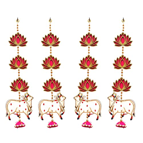 Image of CraftVatika Cow Pichwai Hanging & Golden Lotus Wall Door Decor Hanging MDF for Home, Temple, All Festival Decoration (4 Pc's)