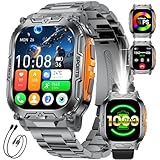 1000 mAh Batterie/LED Lampe Montre Connectée Homme Smartwatch Militaire Sport:2.01″ HD avec Appel Bluetooth,100+ Modes Sport,Fréquence Cardiaque/Sommeil,5ATM Montre Fitness pour Android/iOS Noir
