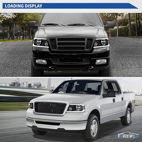 Image of oEdRo Switchback Turn Signal & LED DRL Headlights Compatible with 2004-2008 Ford F150 Pickup / 2006-2008 Lincoln Mark LT Headlamp Replacement Black Housing Clear Reflector Clear Lens