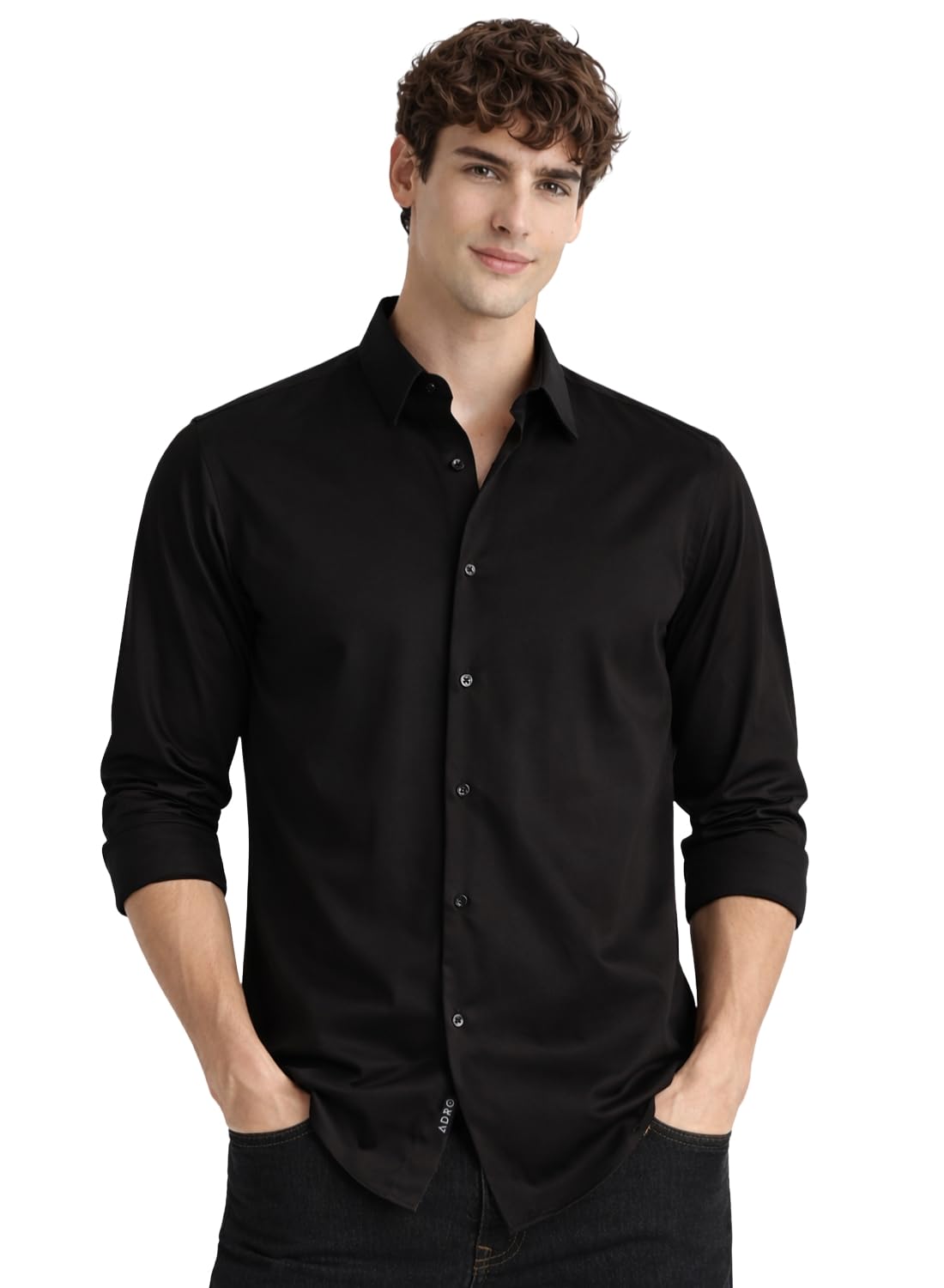 ADRO Camicia da uomo slim fit, a maniche lunghe, elasticizzata, con bottoni, resistente alle pieghe, in cotone, stile moderno e casual