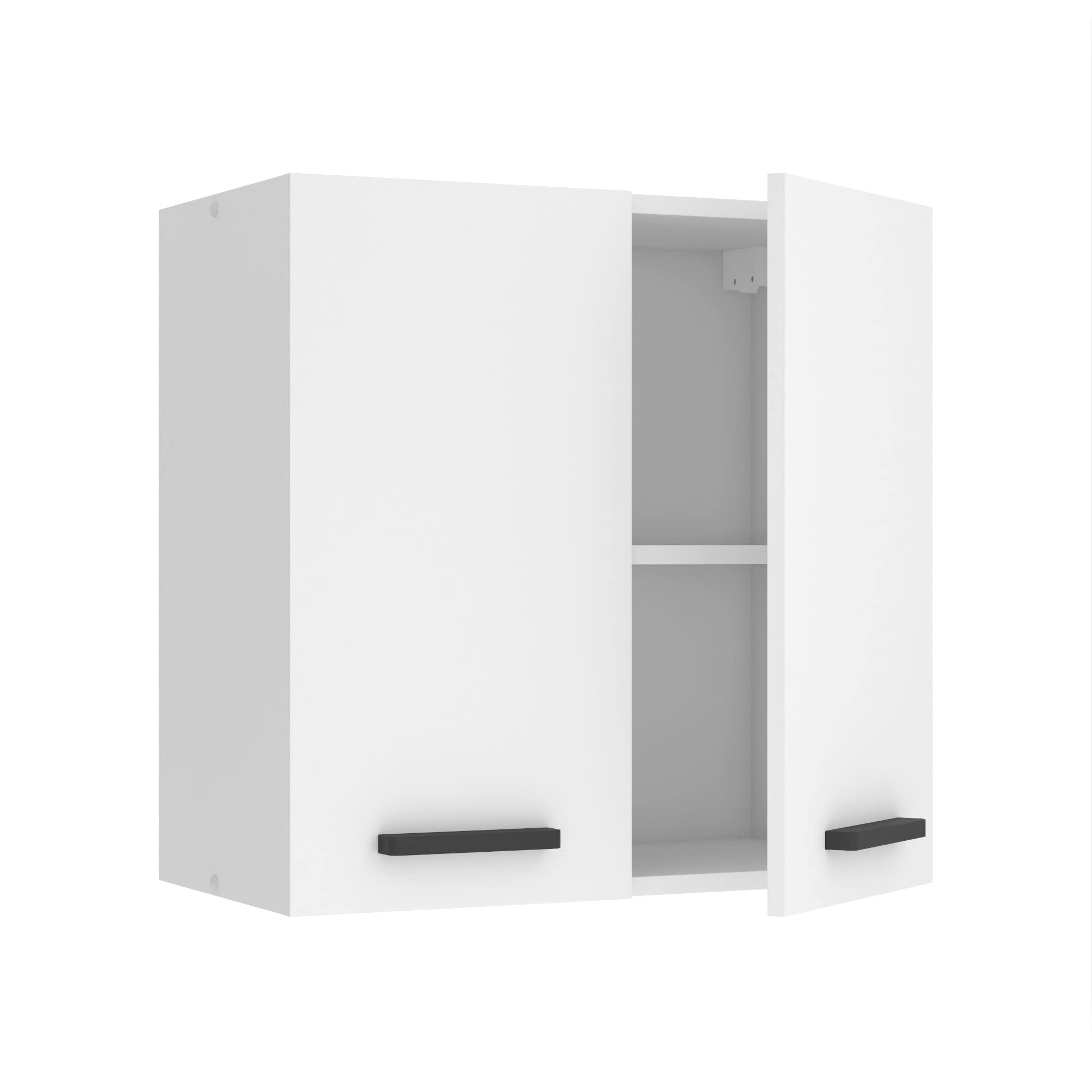 Armoire Murale Cuisine Haute 60cm - Meuble De Rangement 2 Portes Blanc Brillant - Dimensions 29,6x60x72cm