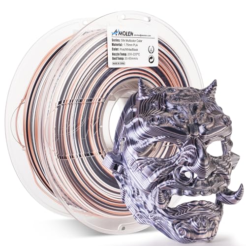 Image of AMOLEN Silk PLA 3D Printer Filament, Shiny Multicolor Rainbow PLA Filament 1.75mm, Fast Color Change PLA 3D Printing Filament for Most FDM 3D Printer, Black Pink White, 1kg (2.2lbs)