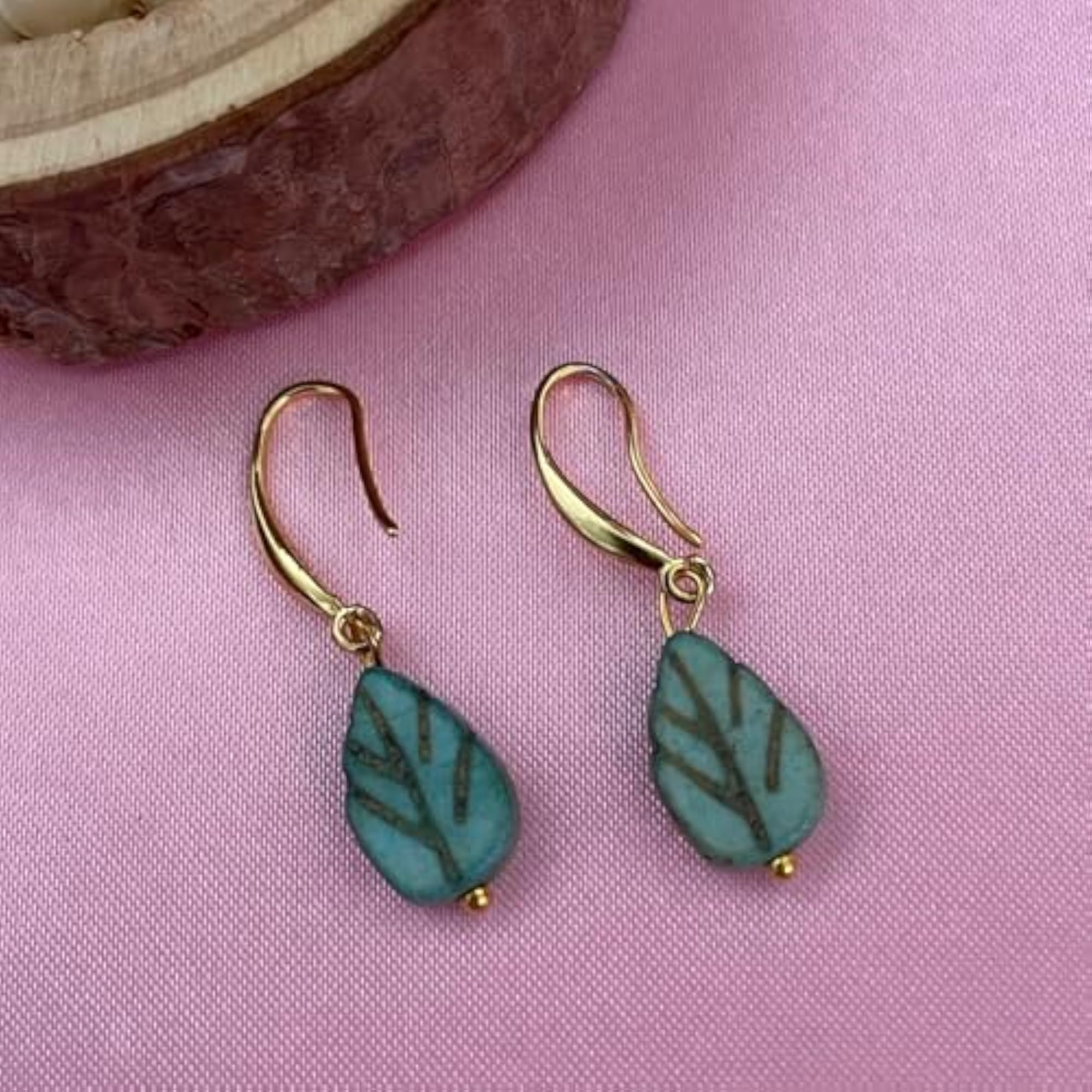 Gold Plated Leaf Shape Dangler Earrings for Women