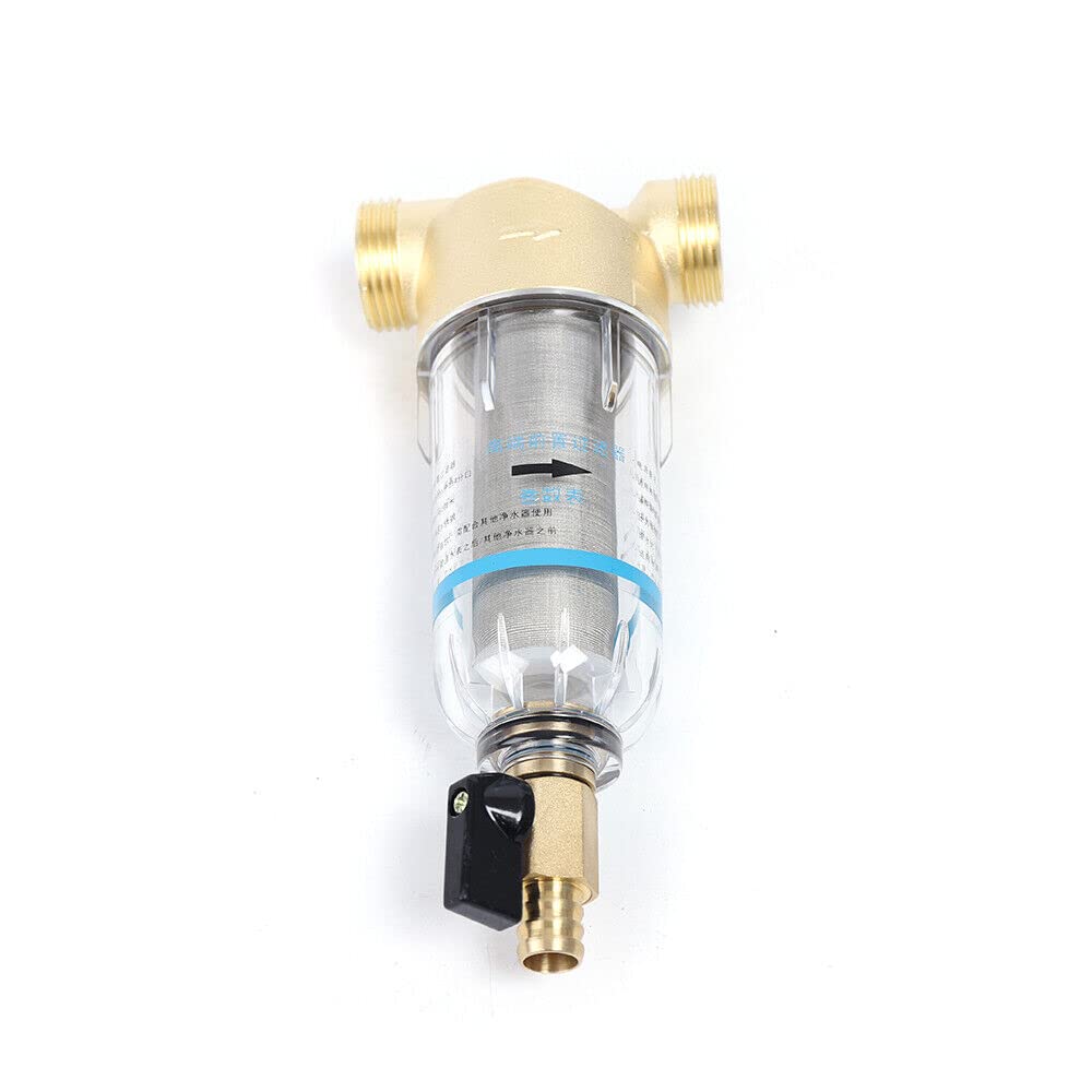Prefiltro per l'acqua in acciaio inox, filtro fine lavabile da 20 mm (G1/2), filettatura esterna, filtro di risciacquo, corpo in ottone e acciaio inox, filtrazione di acqua di rubinetto/acqua di pozzo