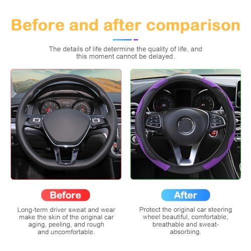 Image of Osilly Car Steering Wheel Cover, 15 inch Carbon Fiber Microfiber PU Leather Elastic Steering Wheel Protector for Men Women, Anti-Slip Breathable Car Interior Accessories for Most Cars (Purple)