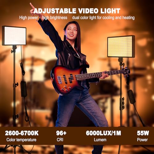 Image of 2 Packs Dimmable Bi-Color 432 LED Video Light and Stand Lighting Kit,50W,Add More Remote Controllers, 360 Ball Heads, Phone ans Tablet Holders (Black, 13)