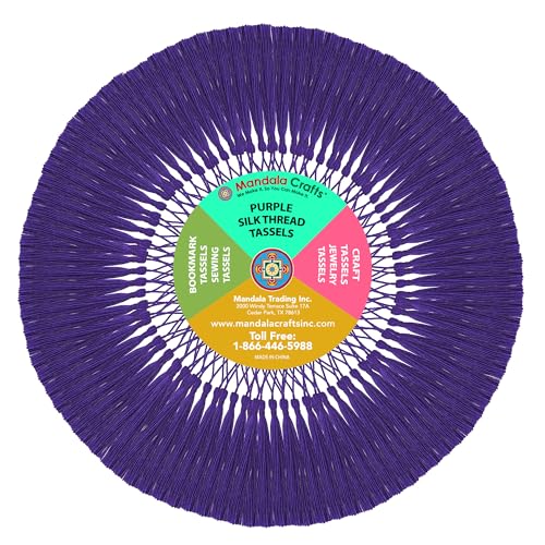 Image of Mandala Crafts Small Purple Bookmark Tassels - 100 Bulk Silky Mini Craft Tassels with Loops for Bookmarks, Jewelry Making, Graduation Decorations, and Keychains