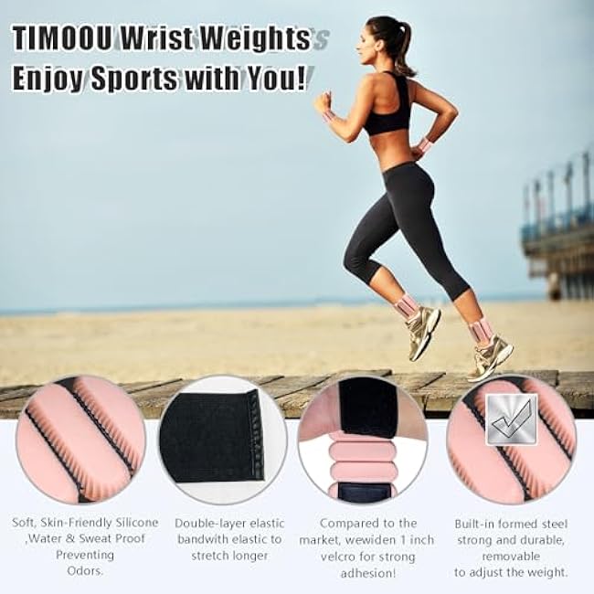 Ankle Weights for Women Men, Adjustable Wrist Weighted Bracelet for Home Gym Workout, Walking, Running, Travel, Pilate, Yoga, Exercise,Barre,Strength Training. Set of 2 (1Lb Each)