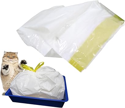 Totority Cat Litter Box Liners with Drawstring 7 Pack Thickened Cat Sandbags Easy Pet Waste Bags