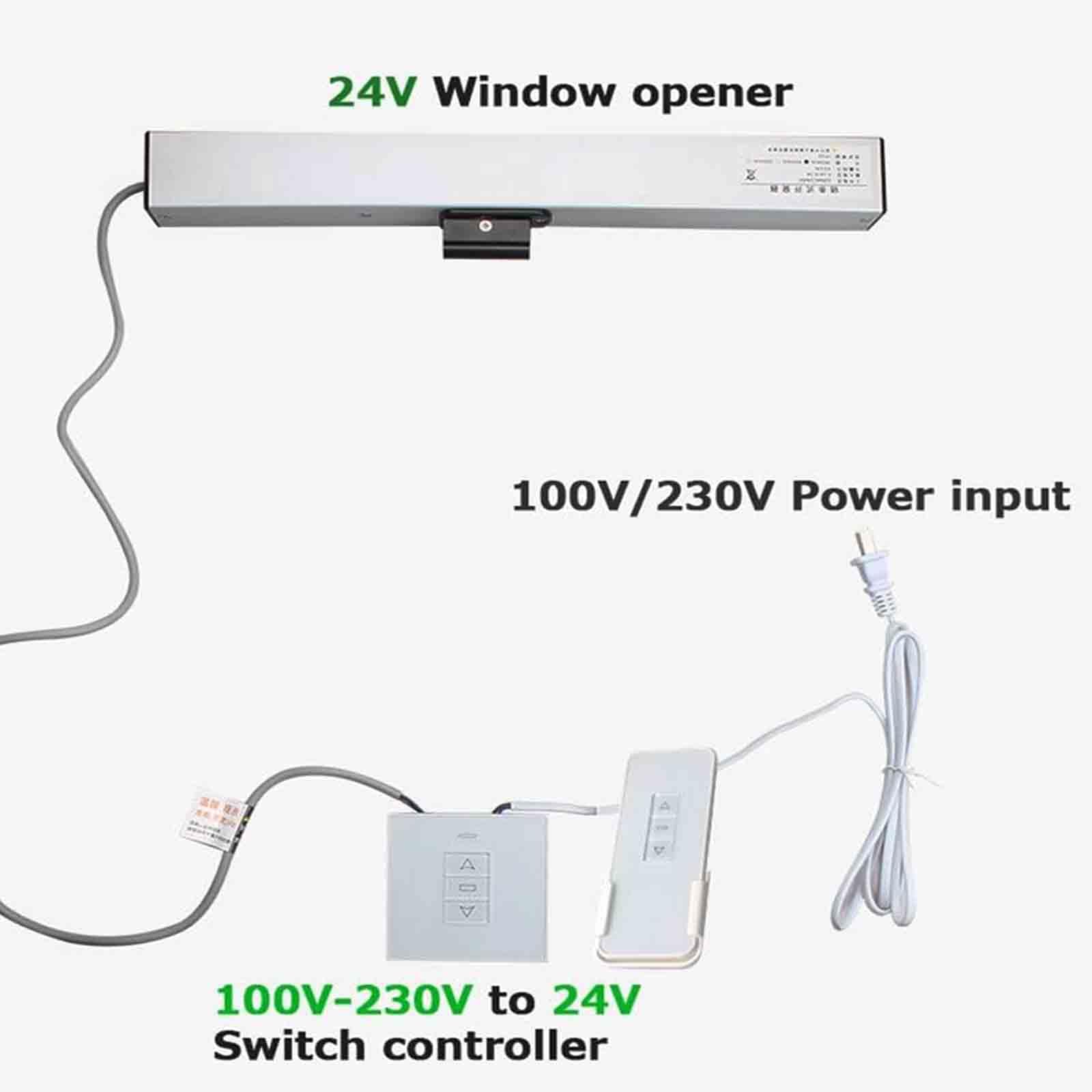 Abridor automático de ventanas con interruptor de pared y control remoto, abridor de ventilación motorizado y cierre para ventanas abatibles y tragaluces, carrera de 800 mm