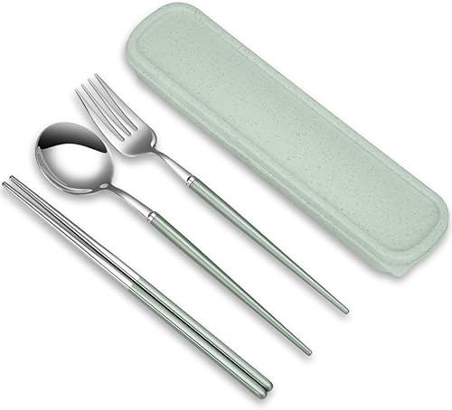Sosoport Utensilios portátiles, utensilios de viaje, juego de cubiertos de acero inoxidable de 4 piezas, cubiertos portátiles reutilizables para
