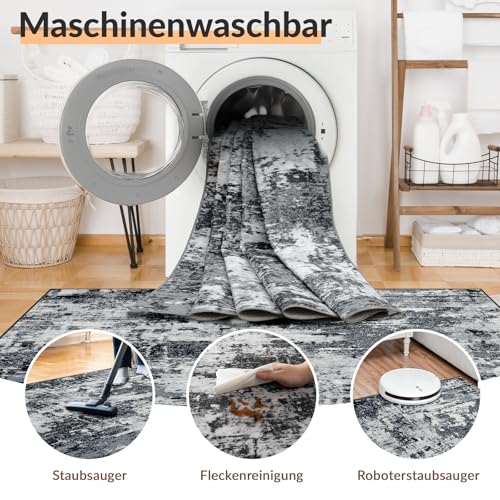 INOVADAY Abstrakt Waschbarer Teppich 90x150 cm Schwarz/Grau/Weiß/Blau – Ansicht 4