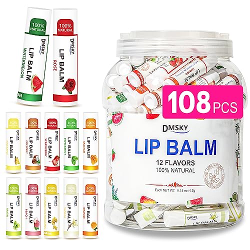 DMSKY Lip Balm Bulk 108 Pack, Lip Balm Hydrating with Vitamin E and Coconut Oil 12 Flavors, Lip...