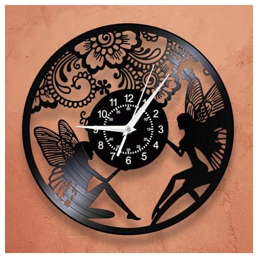 12 Inch Fairy Tale Butterfly Wall Clock, Vintage Flower Fairy Angel Vinyl Record Wall Clock Fantasy Silent Non Ticking Wall Watch Clock Battery Operated for Girls Bedroom Kitchen Living Room