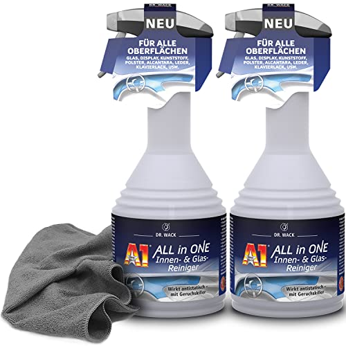 2x Dr. Wack A1 ALL in ONE Innen- & Glasreiniger 500ml - für Glas, Kunststoff, Polster, Alcantara, Leder, Klavierlack, usw + detailzone premium Microfasertuch 300GSM 40x40cm