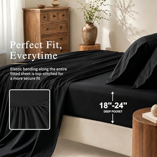Image of MEISHANG 1000TC Egyptian Cotton Sheets Queen, 18-24 inch Extra Deep Pocket | 1000TC Egyptian Cotton Sheets, Sateen Weave, Ultra Soft & Breathable, OEKO-TEX Certified