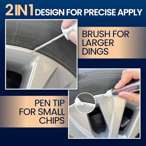 Image of Silver Rim Touch Up Paint, Chrome Wheel Scratch & Curb Rash Repair Pen Kit | Wheel Scratch Repair Kit for Curb Rash, Chrome, Alloy, Aluminum, Enamel, Universal Silver Automotive Paint (1 fl oz)