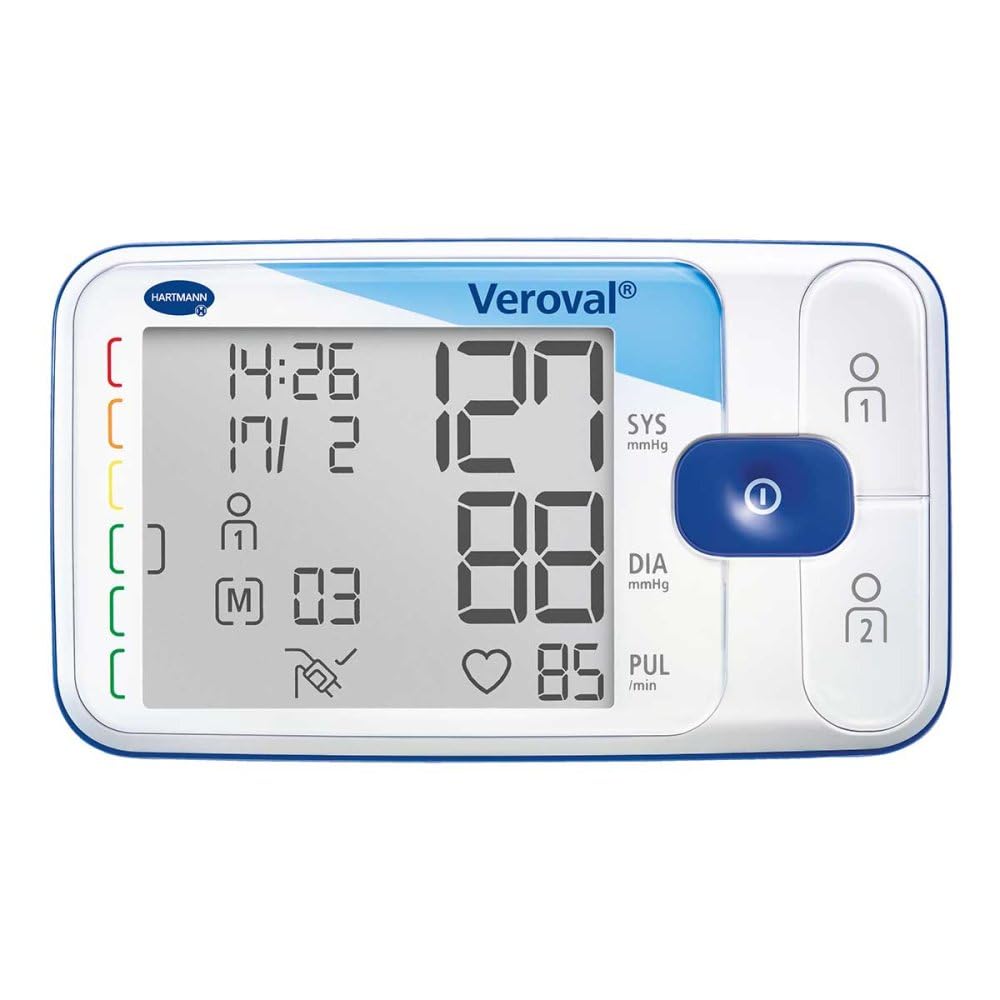 VEROVAL Medidor de presión arterial en la parte superior del brazo: el monitor de presión arterial para una medición fácil y rápida, con manguito ergonómico Secure-Fit