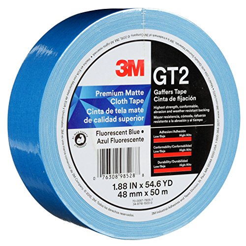 3M Premium Matte Cloth Gaffers Tape GT2, 2" x 164 ft (48 mm x 50 m), 11 mil, Fluorescent Blue