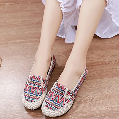 Huicai Sapatos de pano de cabeça redonda femininos Espadrilles Sandálias bordadas