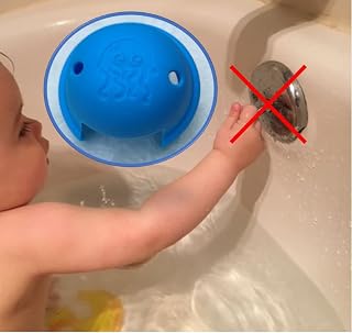 Bath Tub Overflow Drain Cover, Protects from Accidental Contact of Trip Lever, Overflow Plate Cover, Use Lever While Installed, Durable, Soft, Kids Can't Pull Off, Easy Install (Blue)