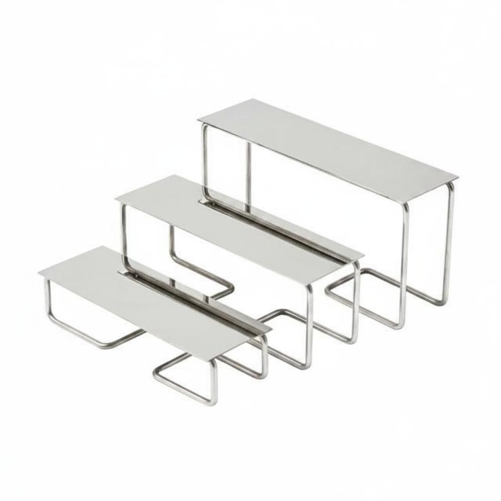 Présentoir Chaussures Miroir Support Chaussures Étagère Présentoir Comptoir Support Sac Acier Inoxydable Courbé Finition Polie Stable et Ordonné Adapté aux Boutiques Vitrines Comptoirs, Argent
