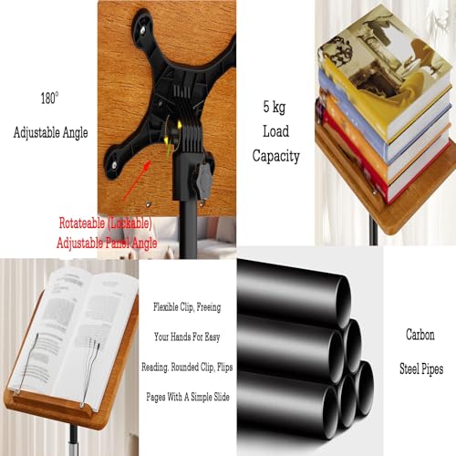 Soporte de madera portátil para libros con altura ajustable hasta 1,8 m 4