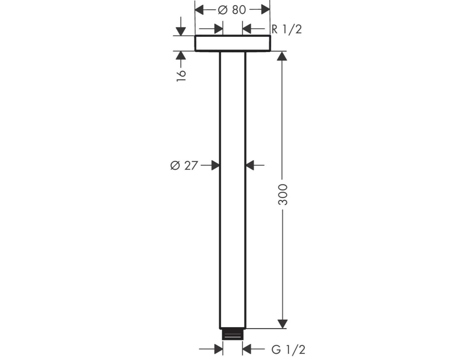hansgrohe Deckenanschluss 30cm, Chrom