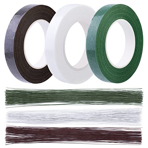 Socnitc Floral Arrangement Kit, 300Pcs 26 Gauge Floral Wire, Floral Supplies 14 Inches With 3 Rolls Floral Tape For Christmas Bouquet Stem Wrap Florist, Wreath Making Supplies #TOP15