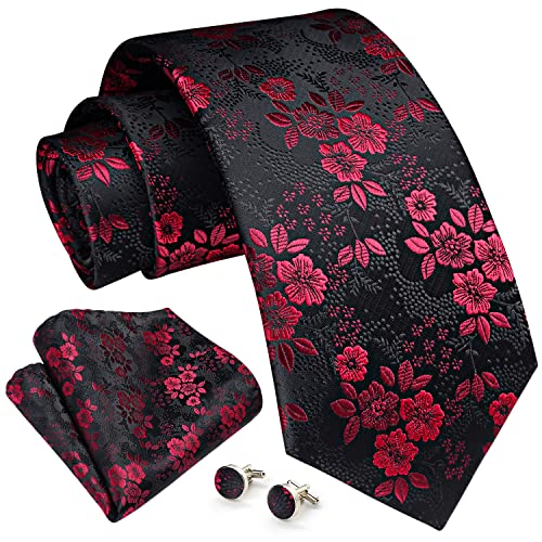 Image of Enlision Ties for Men Floral Tie Handkerchief Cufflinks Set Formal Flower Classic Mens Necktie & Pocket Square Wedding