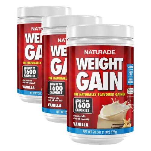 Image of Naturade Weight Gain Nutrition Drink Mix for Healthy Weight Support, Balanced Calories with Protein, Vitamins & Minerals, Vanilla - 20.3 oz (Pack of 3)