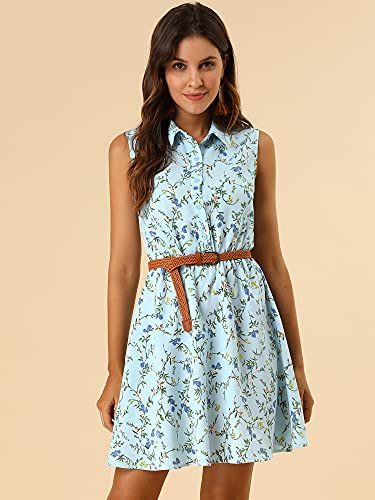 Image of Allegra K Women's Floral Printed Half Placket Above Knee Summer Sleeveless Belted Dress