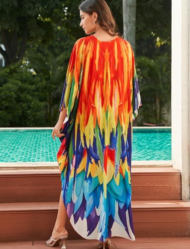 Image of KECVOT Kaftan Dresses for Women Plus Size Batwing Sleeve Caftans Long Bathing Suit Cover Up Maxi Beach Dress Loungewear