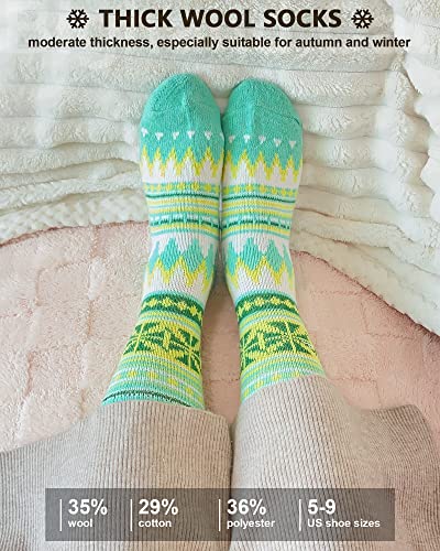 Image of IIG 5 Pairs Women's Vintage Style Thick Wool Warm Winter Crew Socks
