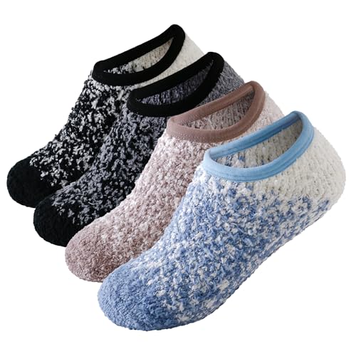 Image of SKOLA Cozy Winter Fuzzy Women Socks Grip Slippers Fluffy House Non Skid Microfiber Socks