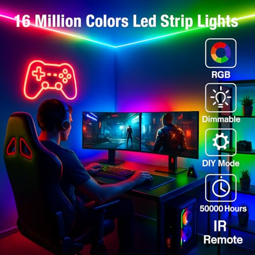 Image of Gesto Copper 5 Meter RGB LED Strip Light With Adaptor,300 Leds 5050 Multicolor Strip With 16-Mode Remote Control & Adhesive,LED Strip For TV,Gaming Setup,Ceiling,Bedroom,Party,Diwali & Home Decoration