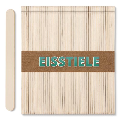 100 Eisstiele aus Birkenholz - Bastelstäbchen für DIY Glatte Holzstäbchen zum Basteln & Eis am Stiel Eisstäbchen Holz Natur Popsicle Sticks nature