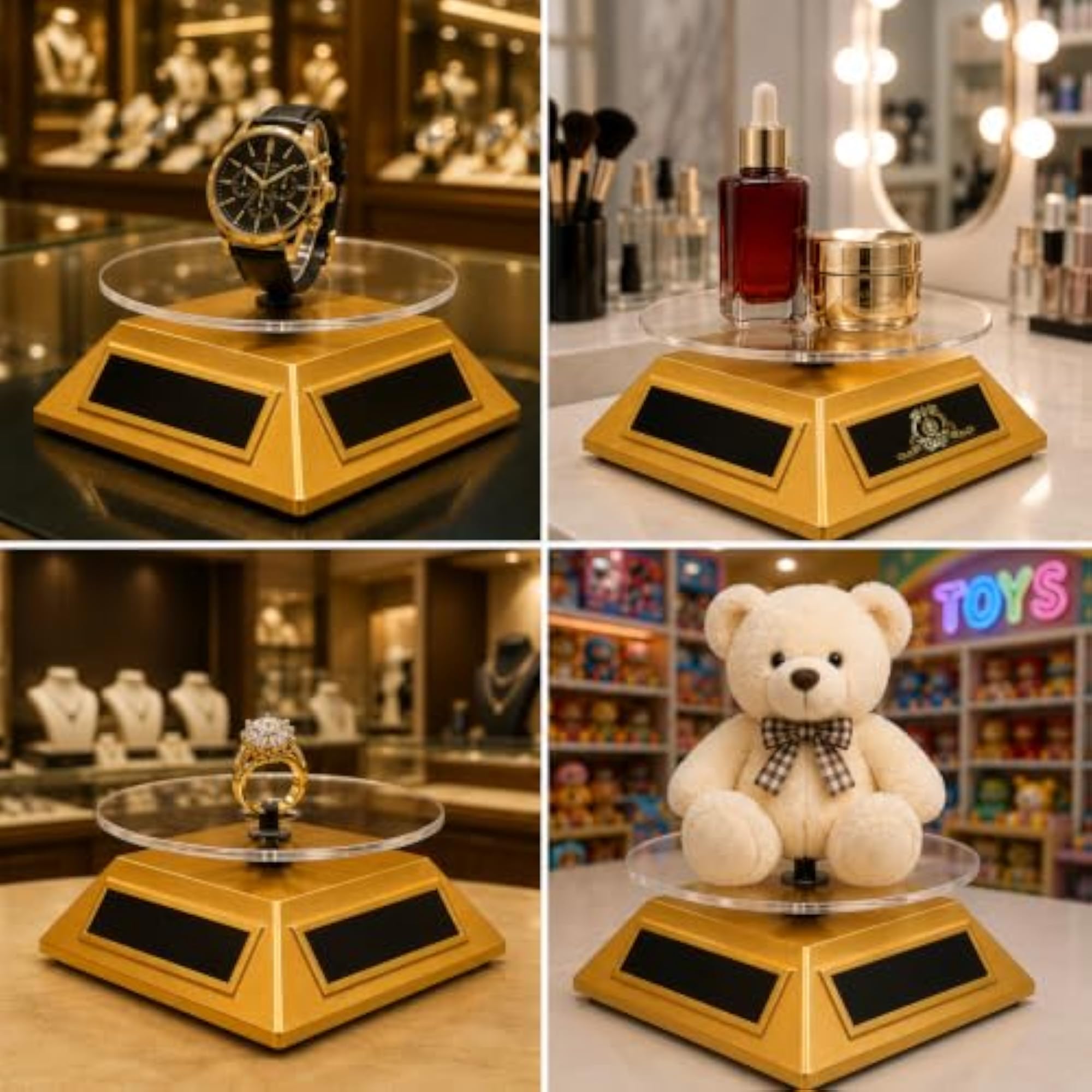 Solar Rotating Jewelry Display Stand for Rings & Bracelets
