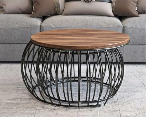 Image of Modern Coffee Tables Round Marble Laminated Tables Set of 2, Stacking Couch Center Table with Golden Metal Frame for Living Room, Bedroom or Apartments (Black Antique)