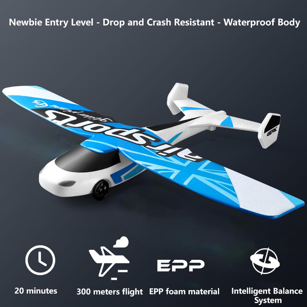 ANTSIR RC Plane, 2. 4Ghz Remote Control Airplane with Gyro Stabilizer/LED Light/2 Rechargeable Batteries Easy to Fly RC Glider Toy for Kids Boy Girl Beginners (Blue)